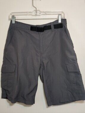 Eddie Bauer Mens Cargo Hiking Shorts Belted Gray Nylon Lightweight Quick Dry Sm